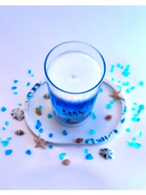 Bwc Ocean Candle Dekoratif Mum -Mavi Kristal Sunum Tepsisi - Bambu Kapaklı - Özel Tasarım