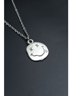 Nirvana - Gülen Yüz  Gümüş Kaplama Unisex Düz Zincir Kolye kod 657