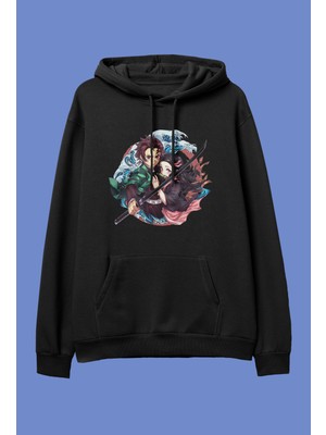 Zoka Wear Demon Slayer Tanjiro ve Nezuko Özel Tasarım Anime Kapüşonlu Sweatshirt Hoodie