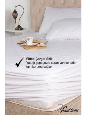 Vionel Home Pamuklu Kapitone, Fitted Full Kenar, Sıvı Geçirmez, Çift Kişilik Yatak Koruyucu Çarşaf Alez 160 x 200