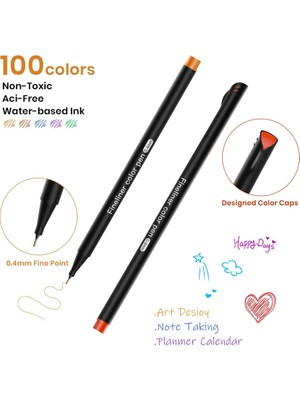 Kalesi 100 Renkler 0.4mm Fineliner Fine Point Kalem Seti Çizim Kalemleri Günlük Yazma Not Alma Takvim Gündemi Yetişkin Boyama (Yurt Dışından)