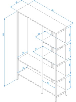 Arpelia Açık Gardırop 2+2 Raflı 180X120X35 cm Beyaz