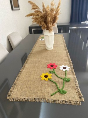 Parla Lifee Papatya Model El Örgülü Jüt Runner 40X120 cm