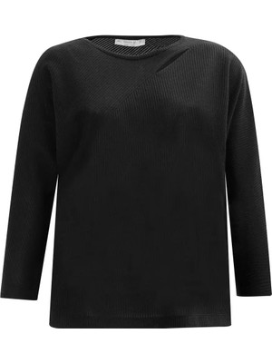 Galaxi Büyük Beden Omuz Detaylı Yarasa Kol Siyah Kadın Bluz 2321001010