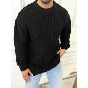 Elku Moda Kazak Oversize Kare Örme Desenli Naturel Pamuk Bol Kesim Tüylenmeyen Salaş Triko Kazak
