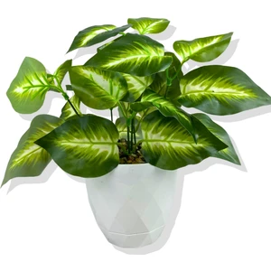 Yapay Mini Saksıda Salon Bitkisi 28 cm Beyaz Saksı