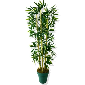  Yapay Yapraklı Bambu Ağacı 3 Bambu'lu 110 cm Turkuaz Saksı