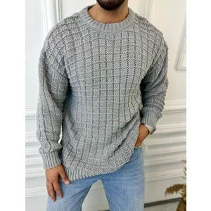 Elku Moda Kazak Oversize Kare Örme Desenli Naturel Pamuk Bol Kesim Tüylenmeyen Salaş Triko Kazak