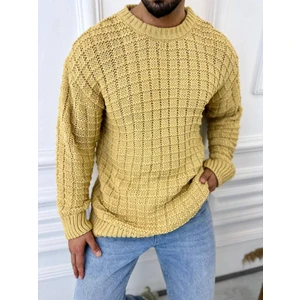 Elku Moda Kazak Oversize Kare Örme Desenli Naturel Pamuk Bol Kesim Tüylenmeyen Salaş Triko Kazak