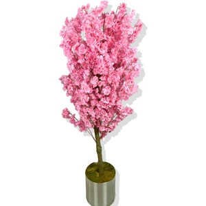 Pembe Lüx Yaprak Bahar Dalı Yapay Ağaç 160 cm 25X25 Galvaniz Saksı