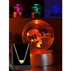 Renk Değiştiren LED Işıklı Küçük Prens Kristal Little Prince Lamba Kar Küresi ve  Kolye