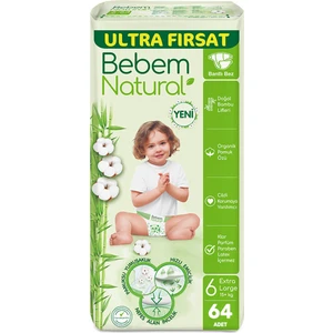 Bebem Natural Bebek Bezi Ultra Fırsat Paketi Maxi 6 Numara 64 Adet (64 x 1 Paket)