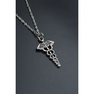 Tıp Sembolü Kadüse  Gümüş Kaplama Unisex Düz Zincir Kolye kod 646