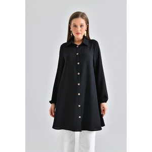 Siyah Ahşap Düğmeli Tunik