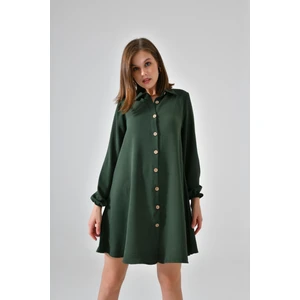 Koyu Haki Ahşap Düğmeli Tunik