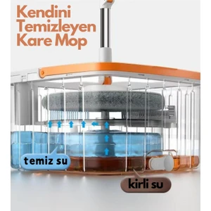 Acero Temiz Ve Kirli Suyu Ayıran Otomatik Mop Temizlik Seti 1 Yedek Mop Bezi Hediyeli