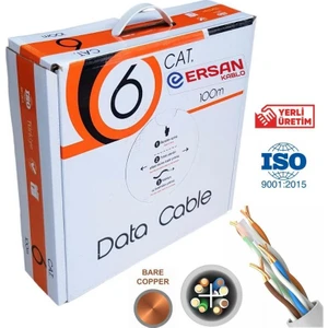 Kablo 23AWG Full Bakır Cat6 Kablo Gri 100MT Yerli Üretim