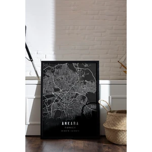 Tek Parça Siyah Çerçeve Görünümlü "ankara Siyah" Harita Mdf Tablo