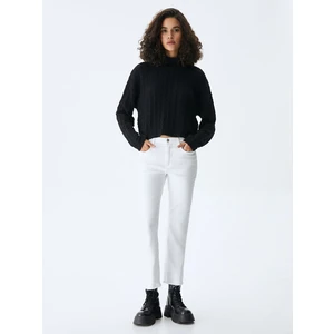 KadınDik Yaka Saç Örgü Siyah Sweatshırt