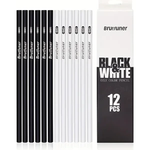 Brutfuner 12 Parça Siyah Beyaz Eskiz Kömür Kalem Eskiz Çizimi Için Vurgulama Standart Kalem (Yurt Dışından)