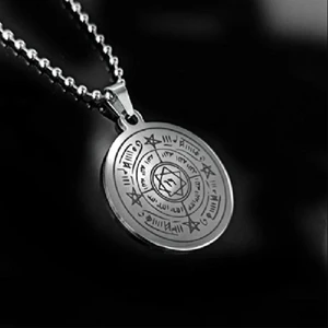 Osmanlı Gümüş Celcelutiye ve Ismi Azam Vefki Esma Erkek Kadın Çelik Kolye Top Zincir