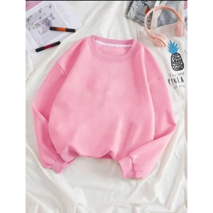 Kadın Pembe Düz Bisiklet Yaka Sweatshirt