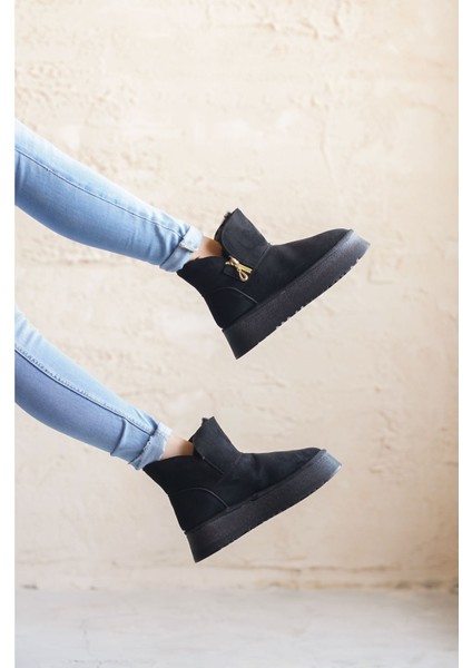 Kadın Getto Kürklü Kısa Bot - Siyah