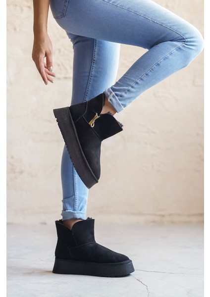 Kadın Getto Kürklü Kısa Bot - Siyah modelleri