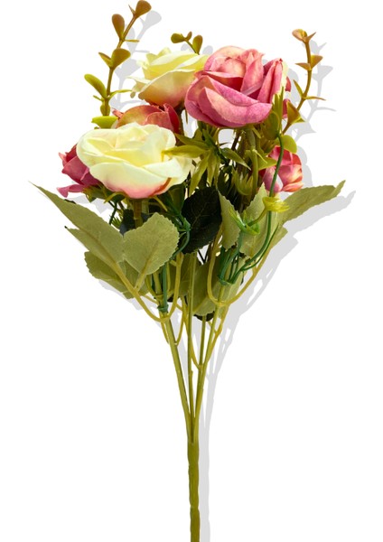 Yapay Çiçek Krem Pembe Pastel Gül Demeti 30 cm 5 Dal