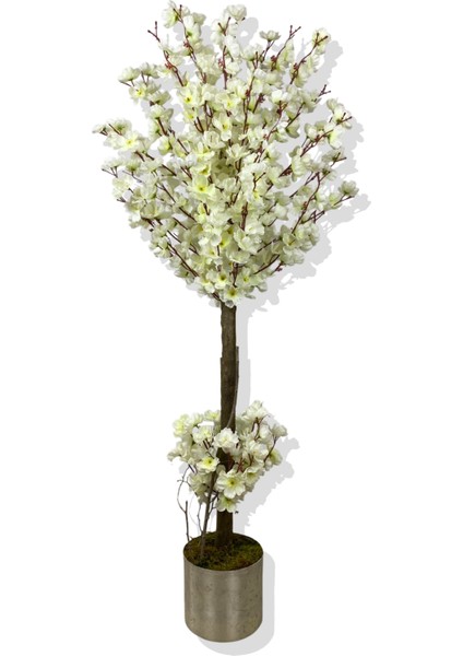 Beyaz Bahar Dalı Yapay Ağaç 120 cm 15X15 Galvaniz Saksı modelleri