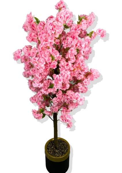 Pembe Lüx Yeşil Yaprak Detaylı Bahar Dalı 160 cm Yapay Ağaç 30X25 Gold Kemerli Saksı fiyatları