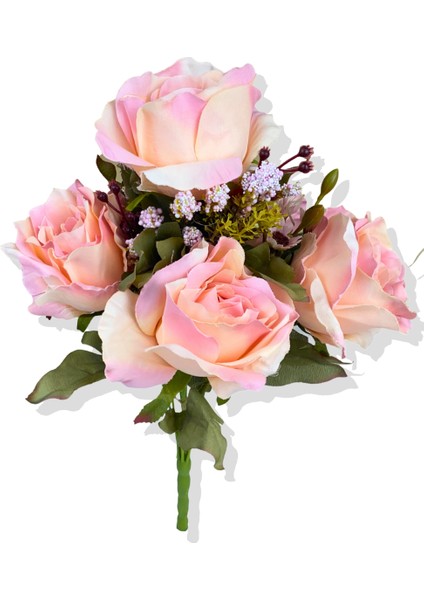 Yapay Pembe Ayçiçek Detaylı Gül Demeti 45 cm 9 Dal