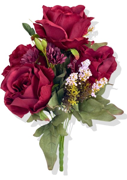 Yapay Kırmızı Ayçiçek Detaylı Gül Demeti 45 cm 9 Dal modelleri