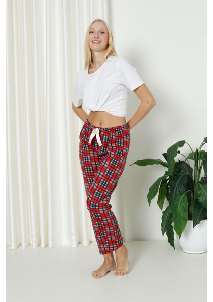 Farya Home Luxury Soft Welsoft Polar Desenli Kurdeleli Kışlık Pijama Altı Pantolon