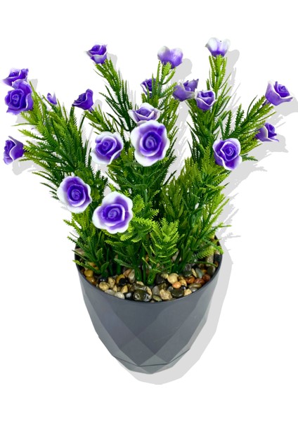 Yapay Mini Saksıda Mor Gül 28 cm Antrasit Saksı fiyatları