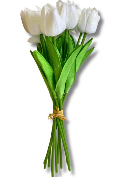 Yapay 10'lu Islak Lale Buketi 33 cm Beyaz