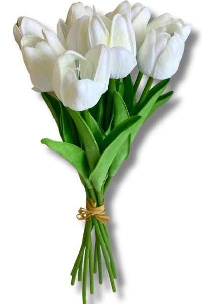 Yapay 10'lu Islak Lale Buketi 33 cm Beyaz fiyatları