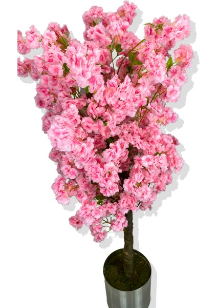 Pembe Lüx Yeşil Yaprak Detaylı Bahar Dalı 180 cm Yapay Ağaç 30X30 Metal Saksı modelleri