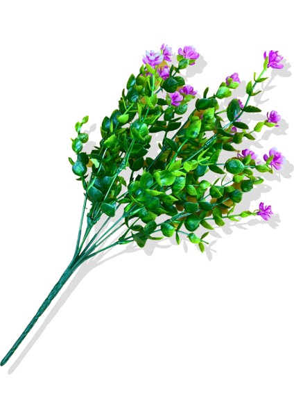 Yapay Mor Çiçekli Yeşillik Demeti 35 cm 7 Dal