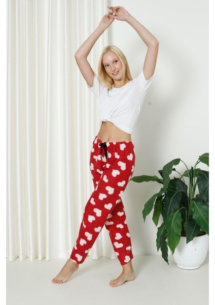 Luxury Soft Welsoft Polar Desenli Kurdeleli Kışlık Pijama Altı Pantolon