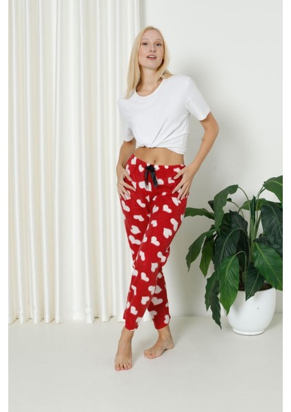 Luxury Soft Welsoft Polar Desenli Kurdeleli Kışlık Pijama Altı Pantolon