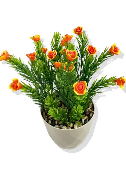 Yapay Mini Saksıda Turuncu Gül 28 cm Antrasit Saksı fiyatları