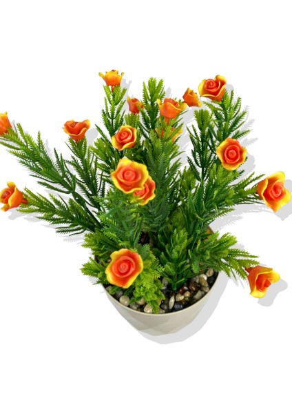 Yapay Mini Saksıda Turuncu Gül 28 cm Antrasit Saksı modelleri