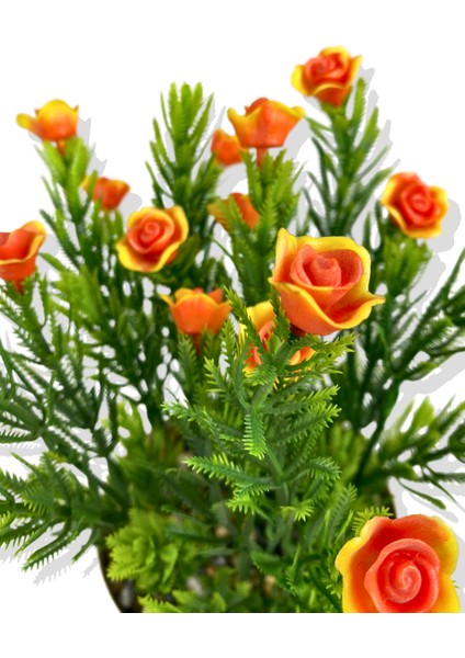 Yapay Mini Saksıda Turuncu Gül 28 cm Antrasit Saksı fırsatları