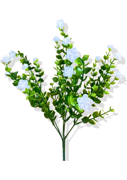 Yapay Beyaz Çiçekli Yeşillik Demeti 35 cm 7 Dal