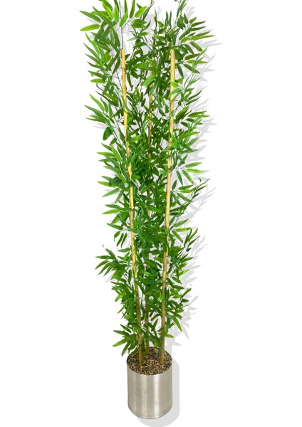 Yapay Yapraklı Bambu Ağacı 3 Bambu'lu 190 cm 25X25 Galvaniz Saksı