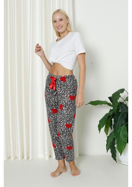 Luxury Soft Welsoft Polar Desenli Kurdeleli Kışlık Pijama Altı Pantolon modelleri