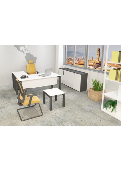 Galaxy 140 cm Yüksek Kesonlu Beyaz Çalışma Ofis Masa Takım (Beyaz/antrasit)