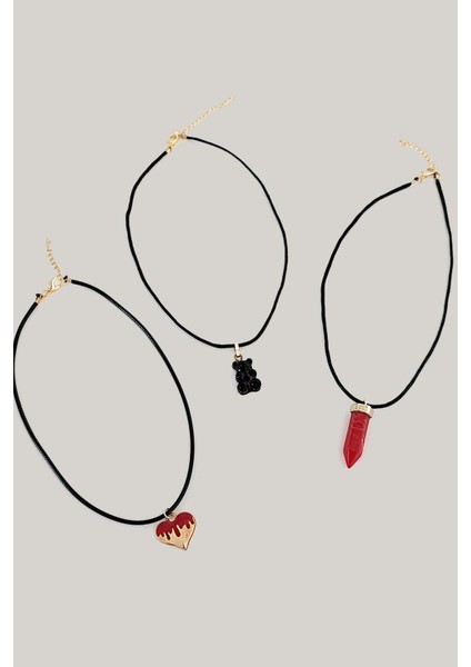 Tılsım Kırmızı Choker Tasma Kolye Seti