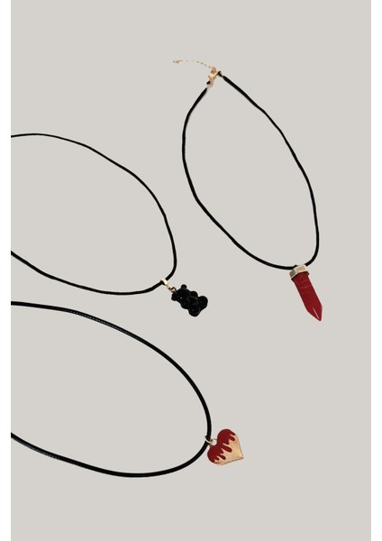 Tılsım Kırmızı Choker Tasma Kolye Seti